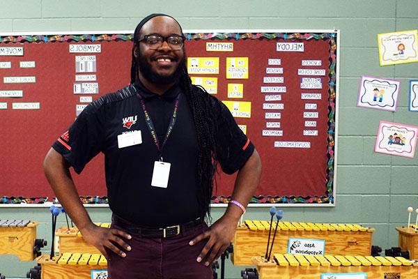 Music teacher in classroom